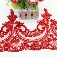 Красная свадебная ткань Кружевная аппликация 3D цветок вышитые свадебные пояса зубчатые Швейные Планки границы 22-24 см 2024 - купить недорого