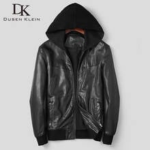 Vegetable Tannie Real Sheepskin Coat Men Hooded Causal Black Leather Clothing Leisure Genuine Leather Coats 2024 - buy cheap