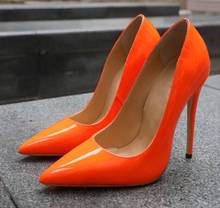 Women Orange Patent Leather Pointed Toe Dress Pumps Ladies Slip-on Stiletto High Heels Wedding Party Shoes Woman Shallow Heels 2024 - buy cheap