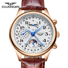 GUANQIN Top Brand Luxury Mechanical Watches Moonphase Calendar Display Brown Leather Automatic Movement Mens Watches 2024 - buy cheap