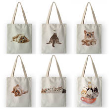 AKB01061 Cute Crowd Cat Print Eco Shopping Bags for Women Lady Cartoon Animal Printing Canvas Handbags Tote Bag 2024 - buy cheap