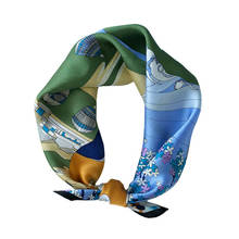 100% шелковый шарф женский винтажный маленький платок-Бандана воздушный шар с принтом Шейный Платок Квадратный ободок тюрбан 53*53 см 2024 - купить недорого