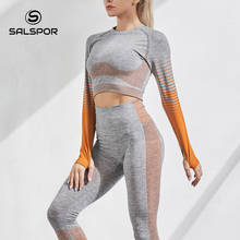 SALSPOR Seamless Tracksuit Women Side Stripe Two Piece Set Femme Legging Female Long Sleeve Fitness Tops High Waist Push Up Suit 2024 - buy cheap