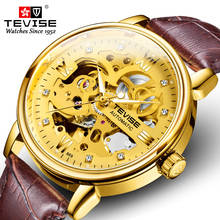 Fashion Tevise Men Automatic Mechanical Watch Top Luxury Golden Skeleton Wristwatch Leather Sport Clock Relogio Masculino 2024 - buy cheap