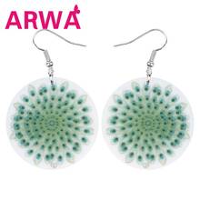ARWA Acrylic Round Green Peacock Peafowl Feath Earrings Long Animal Dangle Drop Jewelry For Women Girls Novelty Gift Accessories 2024 - buy cheap