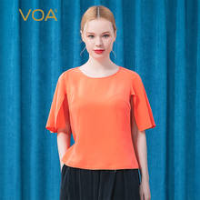 VOA 40m/m Heavy Mulberry Silk Round Neck Short Sleeve Yellow Heart Orange Fold Back Shawl Loose Casual T-shirt BE568 2024 - buy cheap