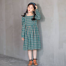 Ropa para niños 2020 otoño niñas vestido a cuadros algodón Puff manga Retro princesa vestidos moda chicas adolescentes vestido Casual, #1095 2024 - compra barato