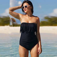 Plus Size XL-4XL Women One Piece Swimsuit Solid Tassel Tube Push Up Swimwear Female Bathing Monokini Swimming Suit Summer 2020 2024 - buy cheap
