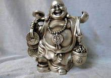 Silver sculpture China carved treasure buddhism happy Maitreya Buddha Statue 2024 - buy cheap