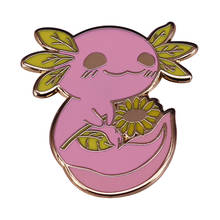 Axolotl-Pin esmaltado para mujer, broche de elfo de árbol bonito, hojas verdes e insignia de flor, joyería de animal rosa 2024 - compra barato