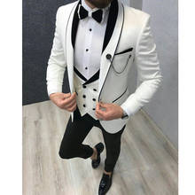 White Tuxedos Double Breasted Vest 3 Pieces Men's Suits for Wedding Cusotm Groom Suits Wedding Tuxedos Suits Jacket+Pants 2024 - buy cheap
