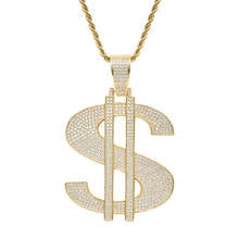 Hip Hop AAA CZ Stone Paved Bling Iced Out Big Size Dollars Money Sign Pendants Necklace for Men Rapper Jewelry Drop Shipping 2024 - buy cheap