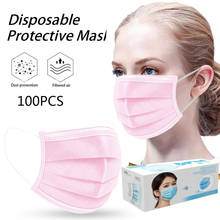 100pcs Pink Adlut Disposable Face Mask Fashion 3 Layer Non-woven Fabric Masks Mouth Cover Headband Mascarillas Masque Adulte 2024 - buy cheap