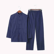 Men's Solid Kung Fu Suit Chinese Traditional Male 100% Cotton Loose Wu Shu Tai Chi Sets Jacket+Long Pants Casual Sleep Set 2PCS 2024 - buy cheap