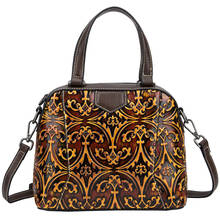 Винтажная женская сумка-тоут в китайском стиле, сумочка из натуральной воловьей кожи ручной работы с тиснением, цветочный саквояж на ремне через плечо 2024 - купить недорого