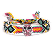 Boho Diamante Wise Owl Lucky Charm Friendship Bracelet Women Men Aztec Embroidery String Floss Red Crystal Macrame Jewelry Gift 2024 - buy cheap