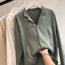 Blusas de gasa de manga larga para Mujer, Blusas informales con cuello vuelto, Blusas coreanas con botones para oficina 2024 - compra barato