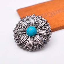 10pcs Real Turquoise Gunmetal Sunflower Western Saddle Tack Leathercraft Belt Conchos For Leather Beast Collar 2024 - buy cheap