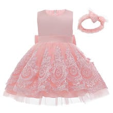 Vestido de verão para meninas, roupas de bebê para meninas, laço de cintura alta, estampa de renda, tutu desses, roupas infantis para adolescentes, faixa de cabeça grátis 2024 - compre barato