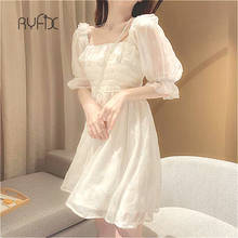 2021 New French Summer White Women Dress Puff Sleeve Korean Style Fairy  Lace Chiffon Japan Style Kawaii Elegant Vintage Dress 2024 - buy cheap