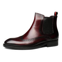 Chelsea botas masculinas pretas/vinho, botas elegantes para homens, couro legítimo, tornozelo 2024 - compre barato