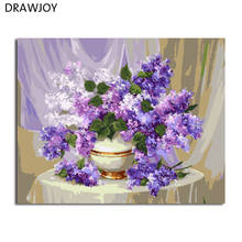DRAWJOY-cuadro enmarcado DIY por números, pintura al óleo de flores, decoración del hogar, pintura y caligrafía para sala de estar 2024 - compra barato