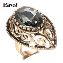 Kinel Unique Well-cut Glass Crystal Vintage Rings For Women Bronze Rings Hollow Water Drop Simple Jewelry Party Accessories 2024 - buy cheap