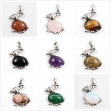 FYJS Unique Silver Plated Cute Rabbit with Amethysts Stone Pendant Rose Pink Quartz Jewelry 2024 - buy cheap