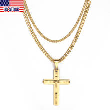 Gold Color Double Chains Cross Pendant Neckalce for Men Women Box Curb Cuban Necklace Stainless Steel Link Jewelry DKP602KN195 2024 - buy cheap