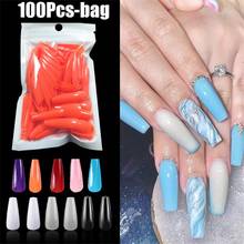Extensiones de uñas postizas para manicura, 100 Uds., plástico brillante, de Color sólido, alta dureza, bailarina, Simple 2024 - compra barato