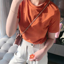 Camisetas naranjas coreanas para mujer, blusas básicas ajustadas de manga corta con cuello redondo, Tops 2020 2024 - compra barato