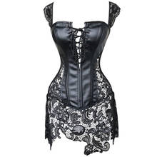 Sexy Lingerie Women Black Faux Leather&Lace Burlesque Steampunk Corset Dress Waist Gothic Bustier Corpet Plus Size S-6XL 2024 - buy cheap