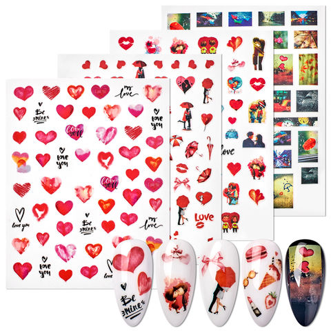 1 Pcs 3D Nail Art Stickers Adhesive Decals Lover Lips Flower Valentine Designs Slider Foil Manicure Nail Decoration 2022 - buy cheap