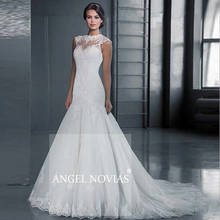 Vestido de noiva estilo sereia, vestido de casamento 2020, transparente, renda branca, vintage 2024 - compre barato