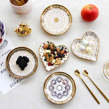 Bandeja de cerâmica estilo euopena, louça de joias, prato, berloque com guarnição de ouro, prato de comida, porca, tigela para cozinha 2024 - compre barato