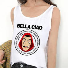 Camiseta sem mangas harajuku, camiseta feminina com estampa de money heist, la casa de papel, sem mangas, plus size 2024 - compre barato