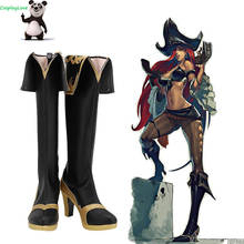 Sapato cosplay miss fortune preto, botas longas de couro dourado para cosplay 2024 - compre barato