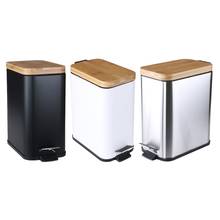 Step Trash Can Garbage Rubbish Bin with Bamboo Lid Waste Container Organizer Bathroom Kitchen Living Room Office Decoration 2024 - buy cheap