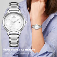 Naviforce relógio feminino impermeável, relógio de pulso feminino fashion simples prateado branco de quartzo com data 2024 - compre barato