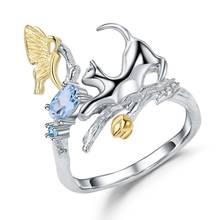 GEM'S BALLET-anillo ajustable hecho a mano para mujer, de Plata de Ley 925, 0.29Ct, Topacio Azul suizo Natural, anillos de gato y mariposa, Bisutería 2024 - compra barato
