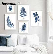 Nordic Plant Canvas Poster Ink Blue Fern Eucalyptus Leaf Painting Wall Art Modern Room Home Decoration 2024 - buy cheap