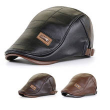 High Quality Men Beret Hat Real Leather Flat Cap Sheepskin Autumn Winter Male Brown Adjustable Mens Beret Cap 2024 - buy cheap