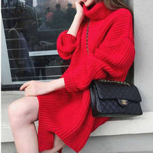 Bella Philosophy, осенний Новый однотонный длинный теплый свитер для девушек, повседневный вязаный свитер с высоким воротом, зимний женский свободный корейский пуловер 2024 - купить недорого