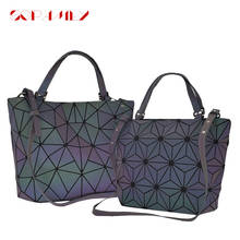 New Women Handbags Purse Diamond Geometric Tote Bag Female Folding Crossbody Shoulder Bag Holographic Laser Luminous Bucket Bag 2024 - buy cheap