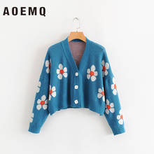 AOEMQ Women cardigan Female Sweaters Cute Light Green Symbol Life Vintage Sweater Spring Sweaters with Flower Print Women Tops 2024 - buy cheap