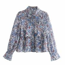 Camisa feminina estampa caxemira chiffon plissada, camisa casual feminina manga comprida top solto s8113 2024 - compre barato