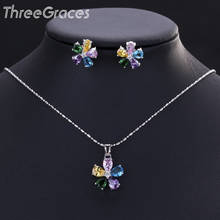 Threegrace 2020 cores de zircônia, conjunto de brincos colar flor para mulheres joias acessórios de moda js159 2024 - compre barato