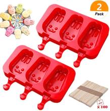 Homemade Popsicle Silicone Molds with Lid,Ice Cream Bar Mold, 3 Cavities Silicone Ice Pop Mold with 100 Wooden Sticks 2024 - buy cheap