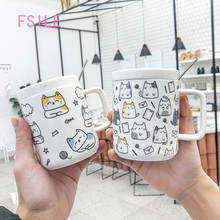 400 мл индивидуальная креативная керамическая чашка с котом, мультяшная Милая с крышкой и ложкой, простая кружка, искусственная маленькая кружка для кофе, Подарочная чашка для пары 2024 - купить недорого
