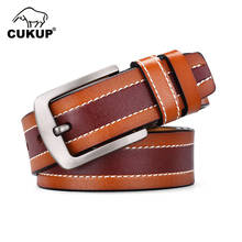 CUKUP Design Quality Patchwork Striped Pattern Cow Skin Leather Belts Alloy Clasp Buckle Metal Belt Men Jeans Accessories NCK826 2024 - buy cheap